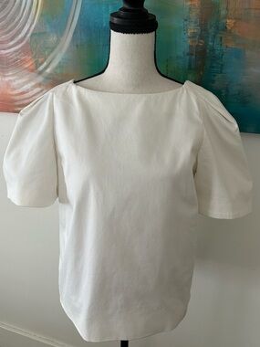 MaxMara NWOT White Textured Cotton Puff Short Sleeves Blouse Size 8 M